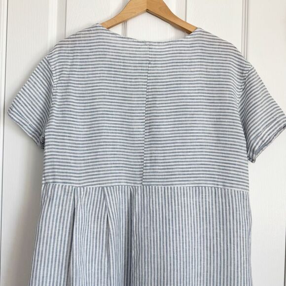 Lintico Morgan 100% Linen Striped Short Sleeve Midi Dress Boho Lagenlook Size S - Picture 8 of 16